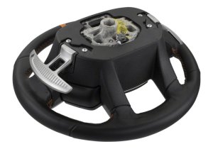 Ford F-150 Steering Wheel Kit - Ford Racing - Raptor Style, Heated - Black Leather with Orange Stitching/Orange Sightline - `15-`17 Ford F-150 Steering Wheel Kit - Ford Racing - Raptor Style, Heated - Black Leather with Orange Stitching/Orange Sightline - `15-`17